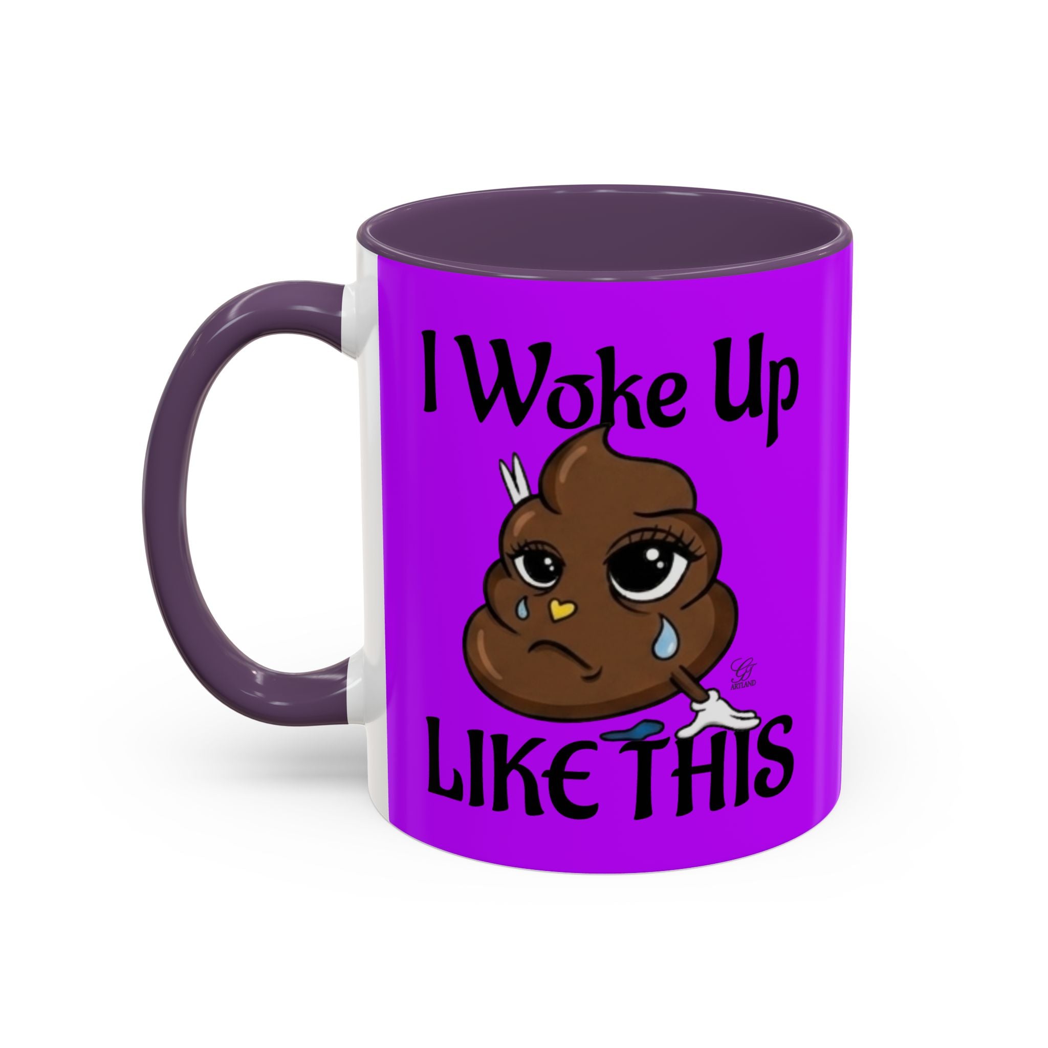 Sad Poop Emoji Accent Coffee Mug (11/15oz) — Funny Cute Kawaii Tearful Poop Design by GT Artland