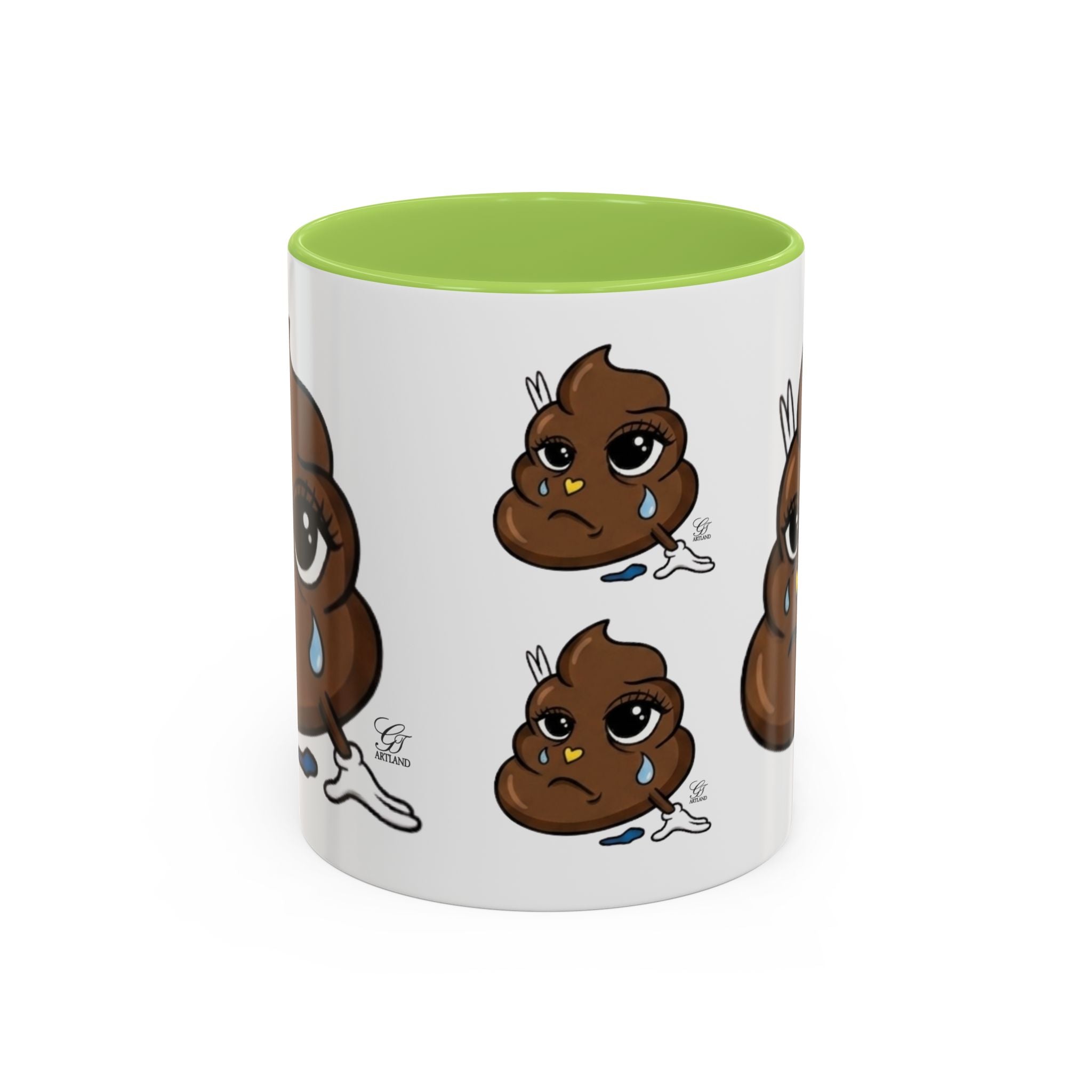Sad Poop Emoji Coffee Mug — Funny Kawaii Gag Gift Accent Mug by GT Artland