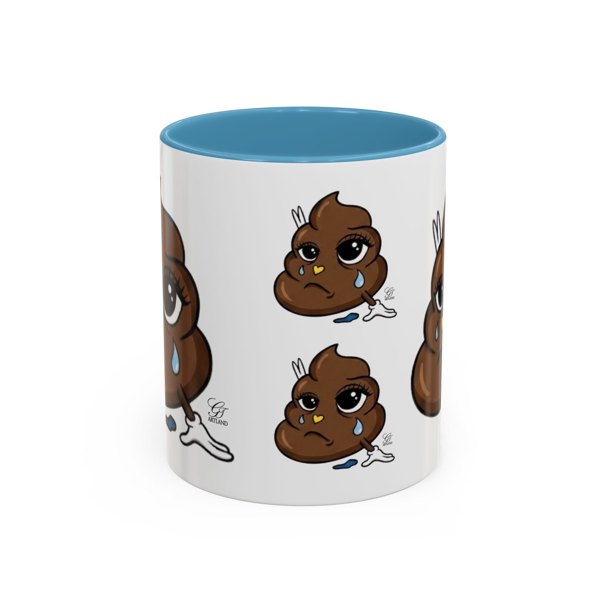 Sad Poop Emoji Coffee Mug — Funny Kawaii Gag Gift Accent Mug by GT Artland