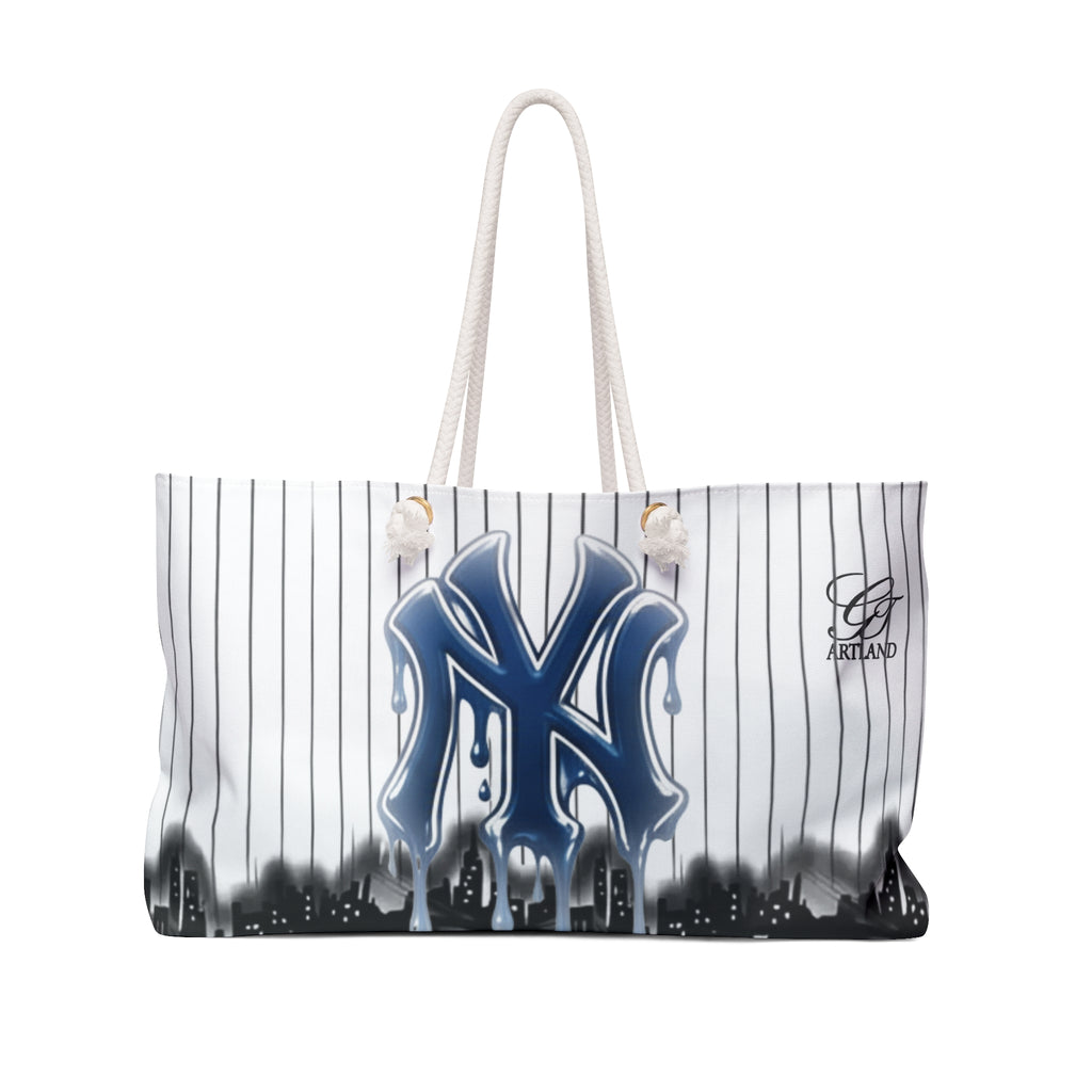 Graffiti NY Drip Logo Weekender Bag | Pinstripe City Skyline by GT Artland