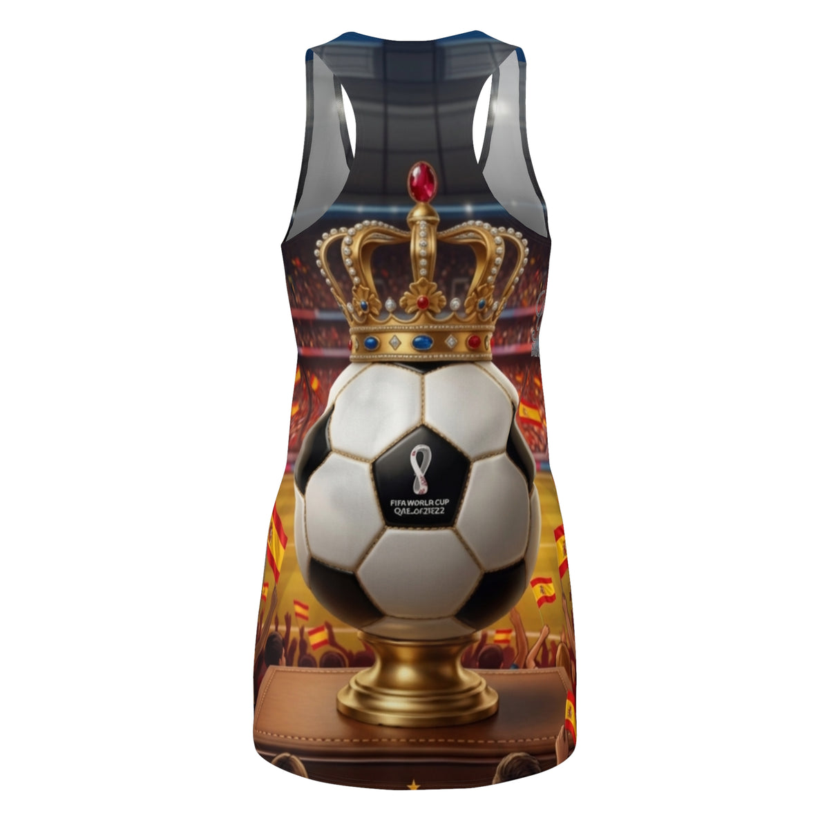 Spainard Soccer Ball Crown Designer Drip Racerback Dress | All Over Print by GT Artland