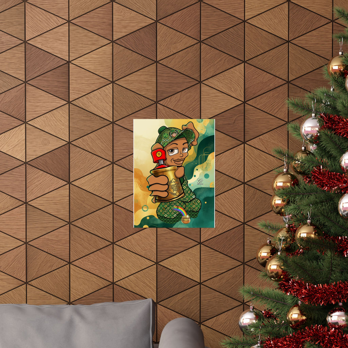 Spray Can Kid Graffiti Illustration with Gold Spray Can Poster | Matte Vertical Poster