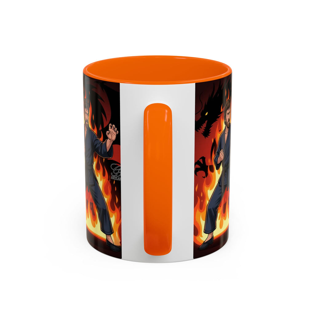 Martial Artist Chuck Norris with Dragon Flames Mug | Accent Coffee Mug 11oz/15oz by GT Artland