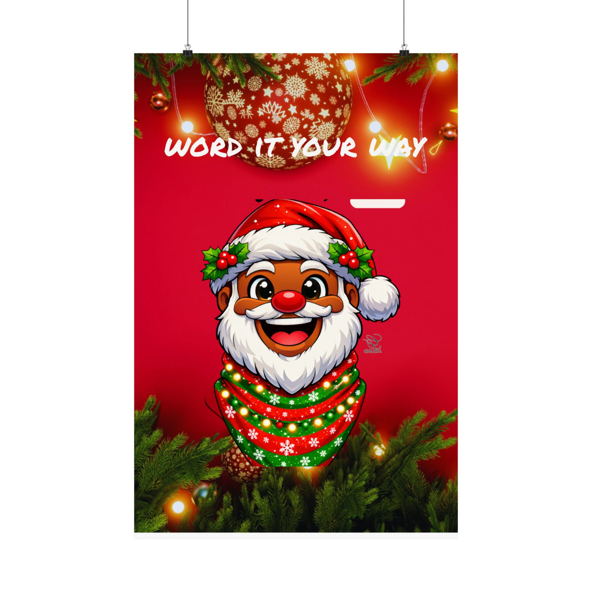 Word It Your Way  Ebony Santa Christmas Matte Vertical Poster by GT Artland