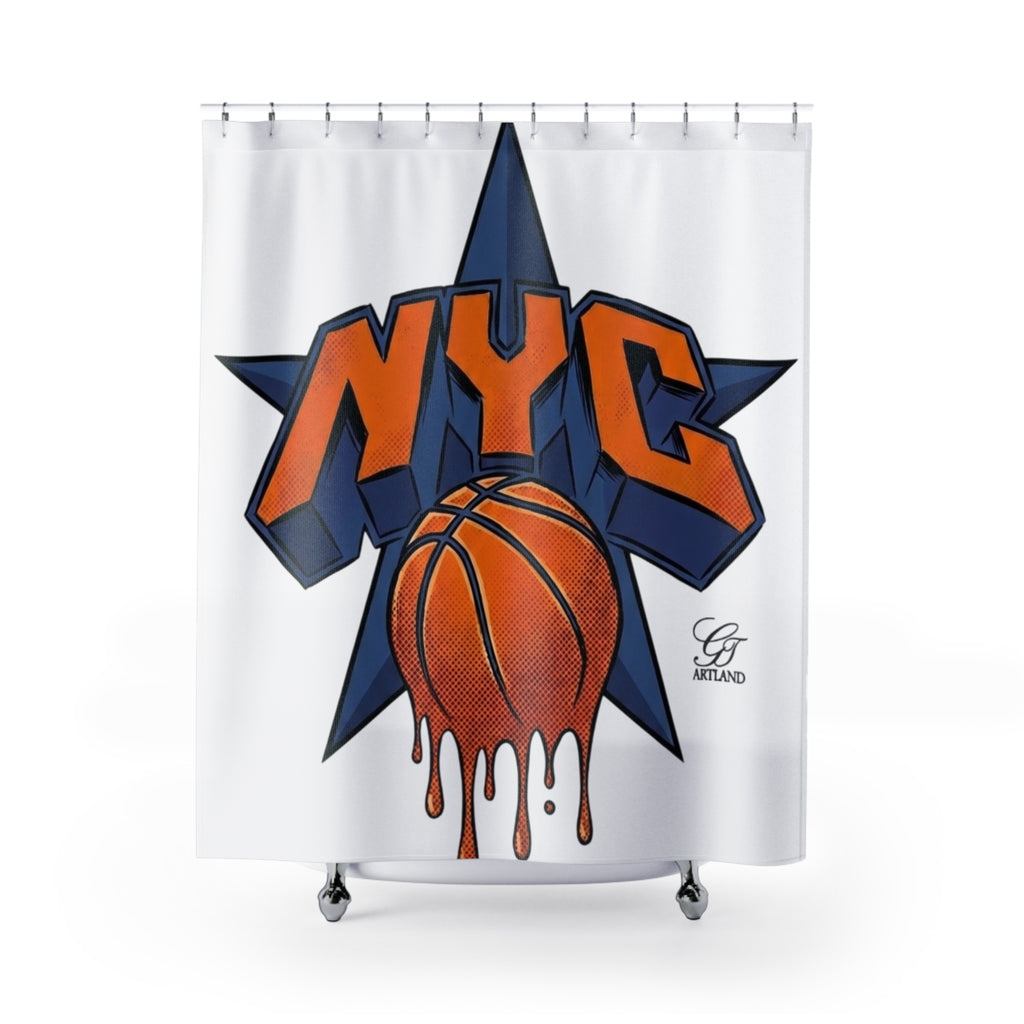 NYC Dripping Basketball Shower Curtain | Urban Streetball Decor by GT Artland