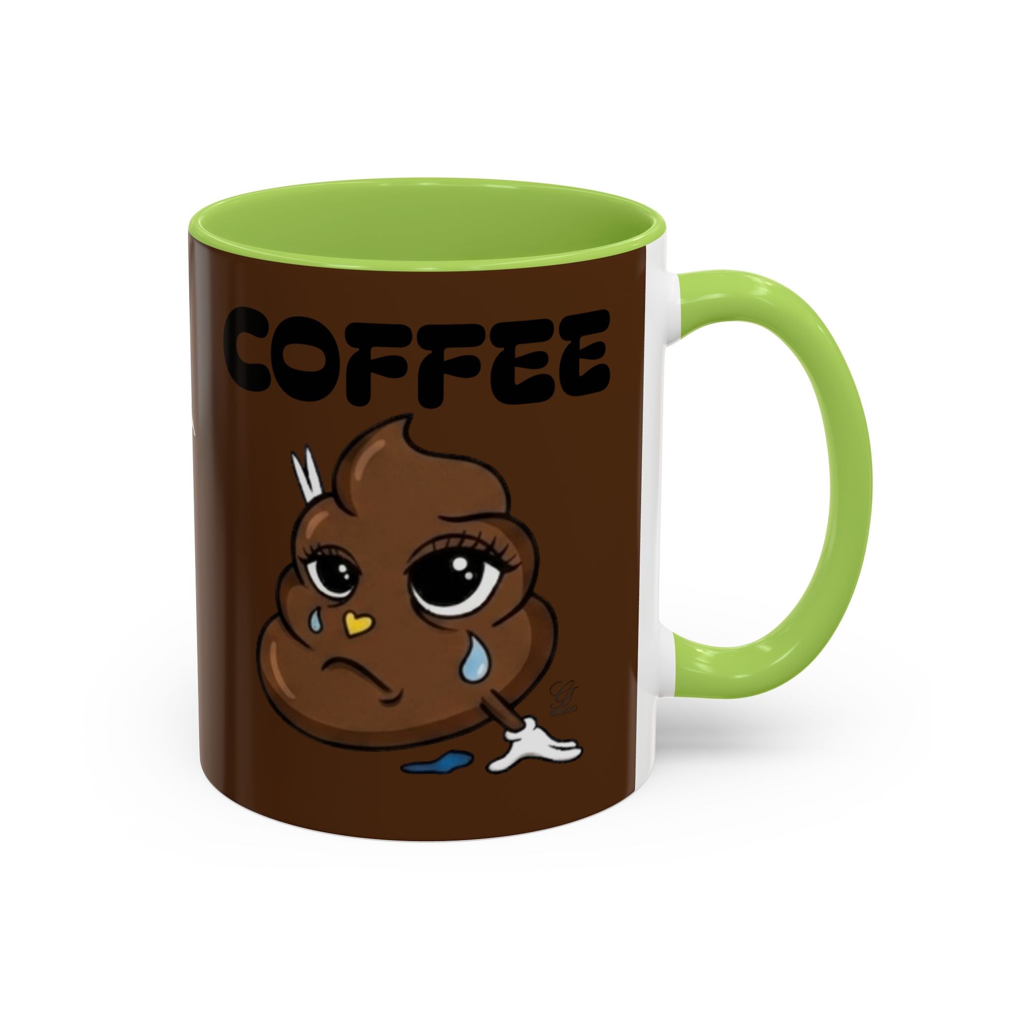 Coffee Mug — Cute Crying Poop Emoji 'COFFEE' Accent Ceramic Mug (11/15 oz) by GT Artland
