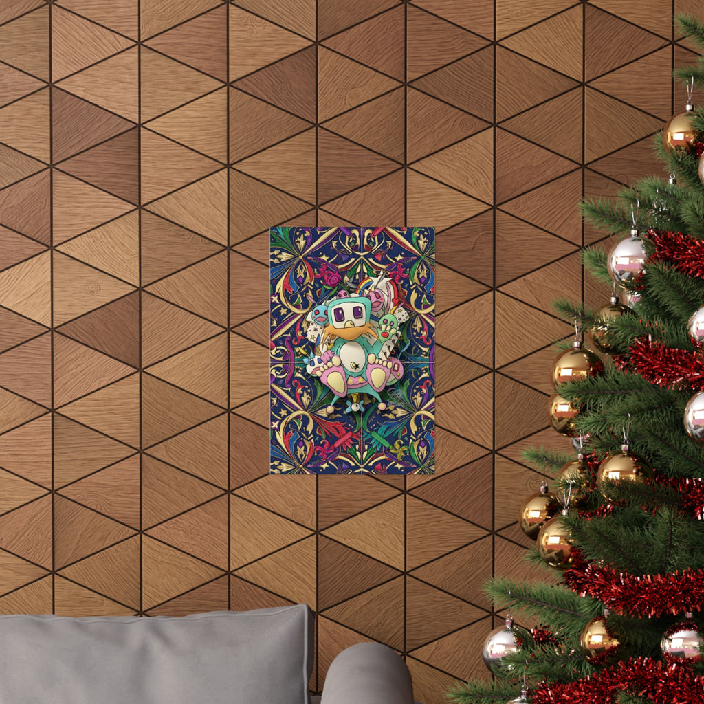 Cute Robot Poon Designer Poster | Matte Vertical Poster, Colorful Floral Pattern by GT Artland