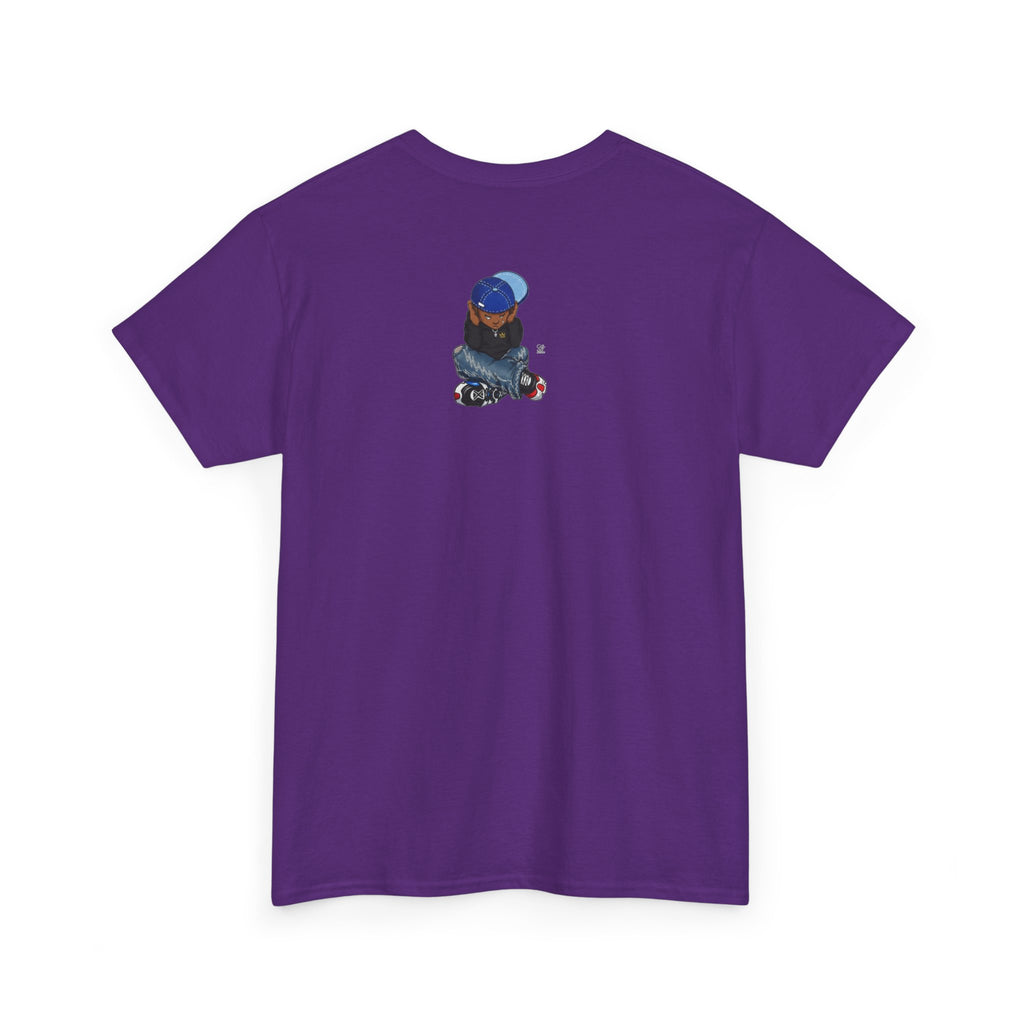 Ebony Sad Kid Illustration T-Shirt | Sitting Boy Graphic Tee b
