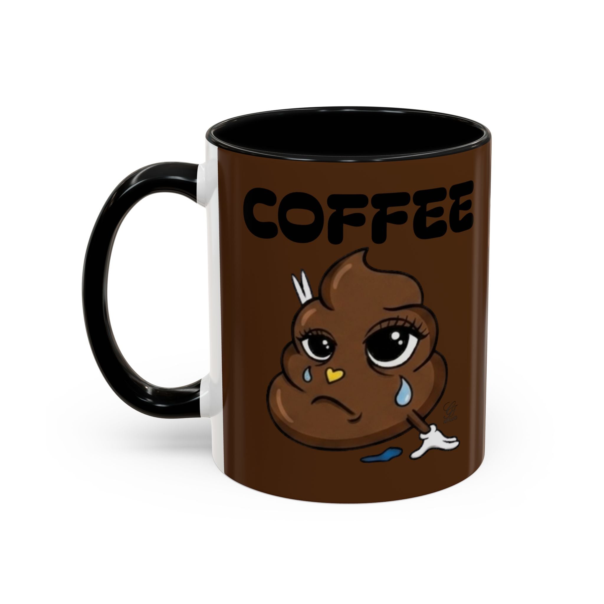 Coffee Mug — Cute Crying Poop Emoji 'COFFEE' Accent Ceramic Mug (11/15 oz) by GT Artland