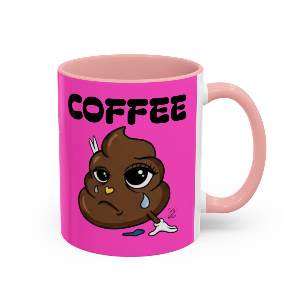 Coffee Mug — Pink 'Coffee' Sad Poop Emoji Accent Ceramic Mug (11/15oz) by GT Artland