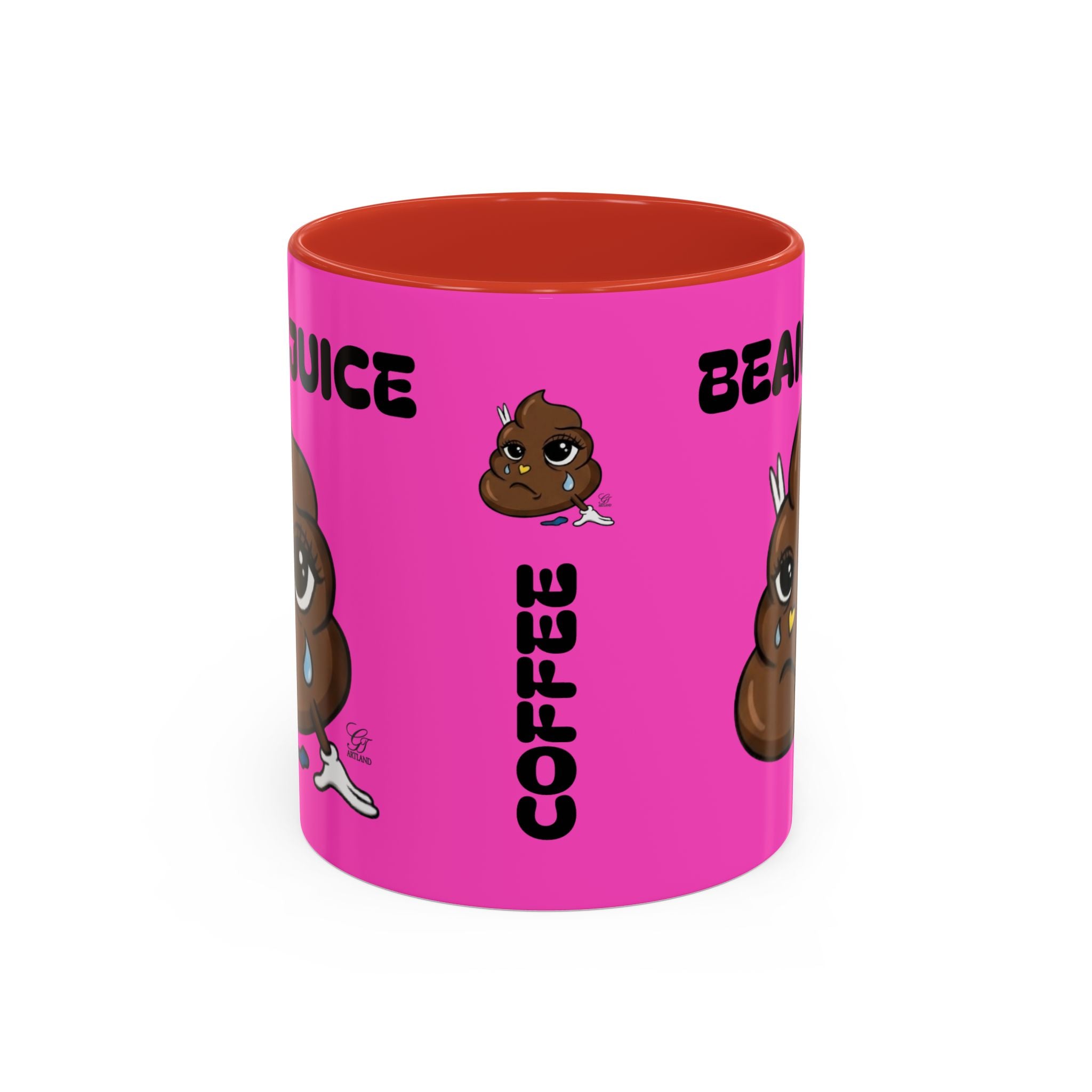 Bean Juice Coffee Mug — Funny Pink Accent Mug with Cute Poop Emoji Design (11/15oz) by GT Artland