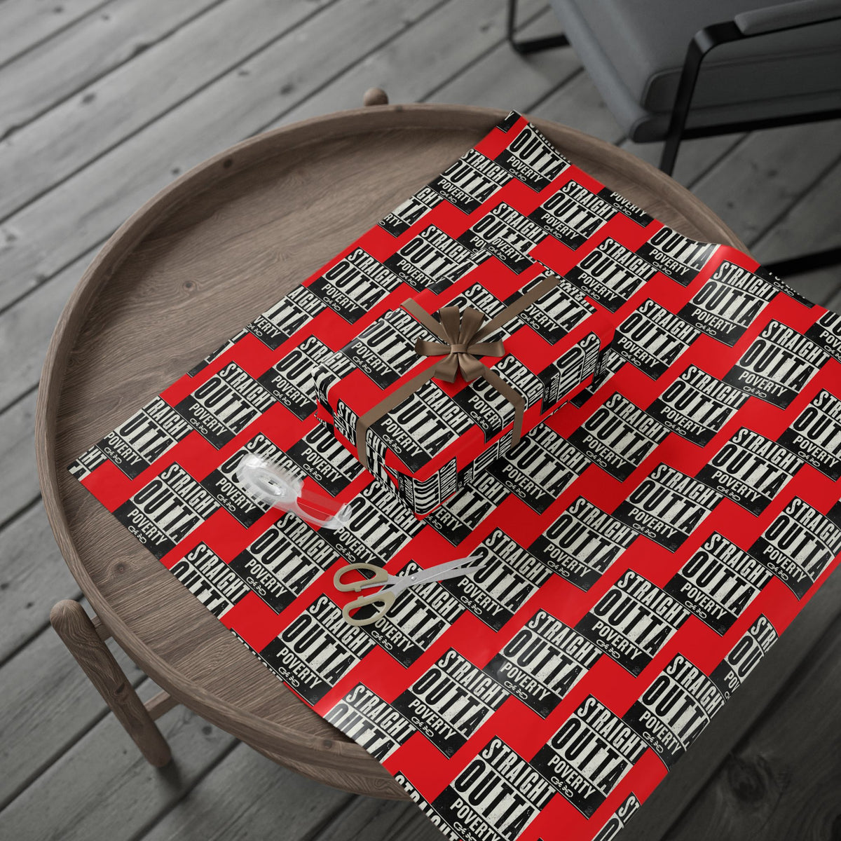 Straight Outta Poverty Wrapping Paper - Red, Black, White
