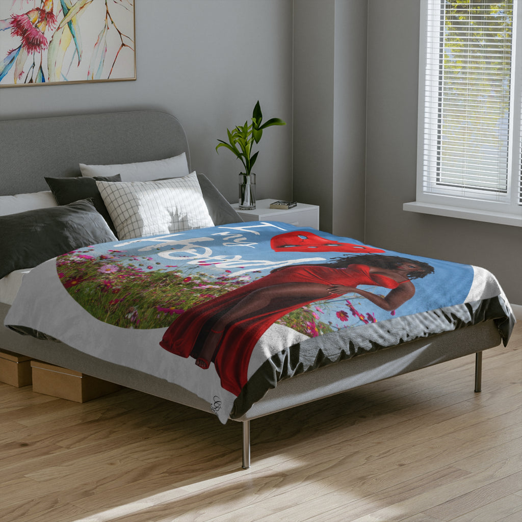 I Love My Hood Lady in Red Blanket | Velveteen Microfiber Throw