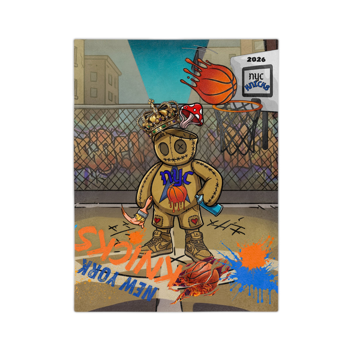 Basketball Air Brush Teddy Velveteen Basketball Blanket