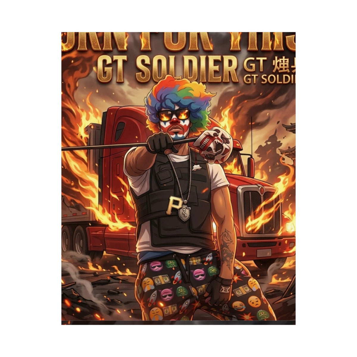 GT Soldier Clown Poster — Fiery Gamer Art Matte Vertical Print by GT Artland