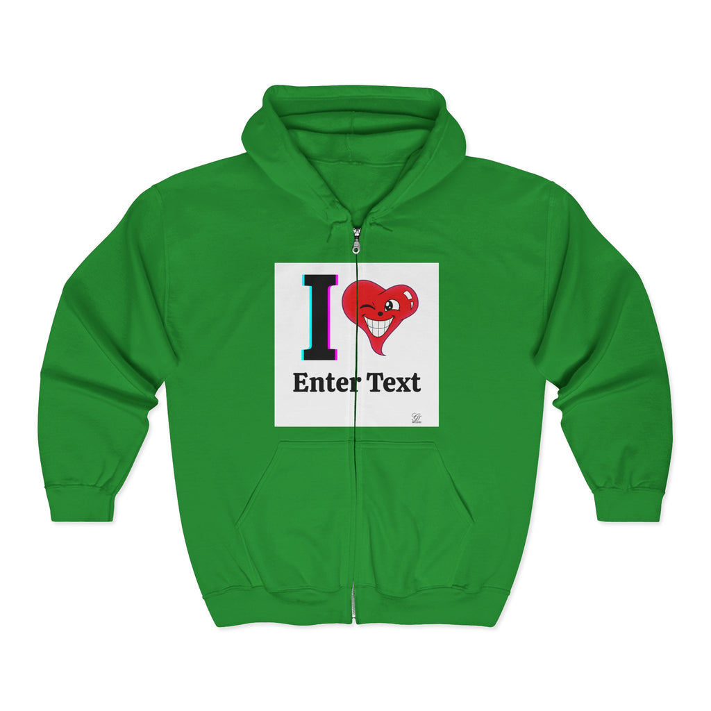 Unisex I LOVE Heavy Blend Full Zip Hooded Sweatshirt Hoodie | Full Zip Sweatshirt