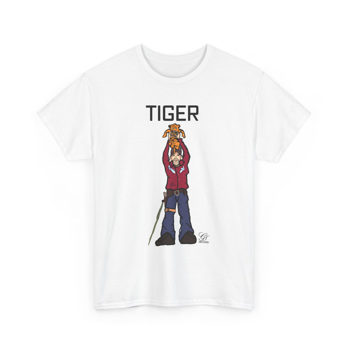 Tiger King T-Shirt | Character Holding Tiger Illustration by GT Artland