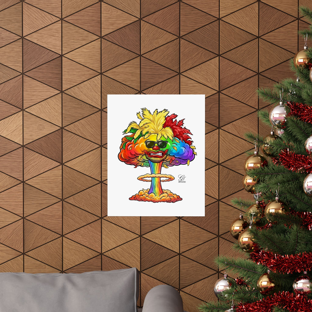 Rainbow Clown Mushroom Cloud Poster | Matte Vertical Art Print by GT Artland