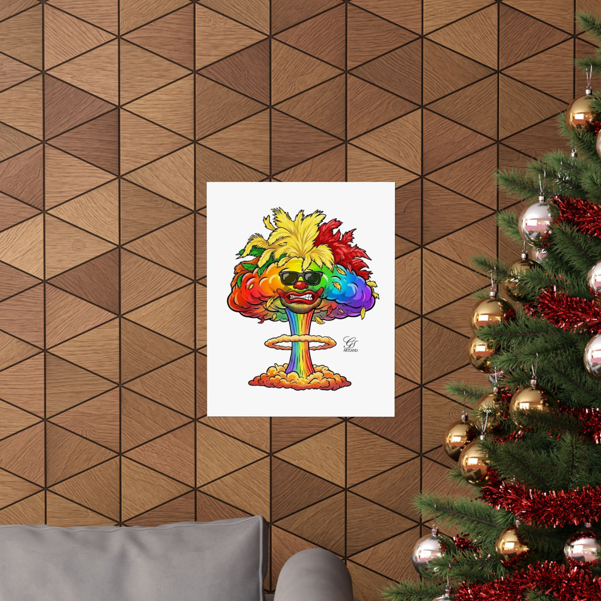Rainbow Clown Mushroom Cloud Poster | Matte Vertical Art Print by GT Artland