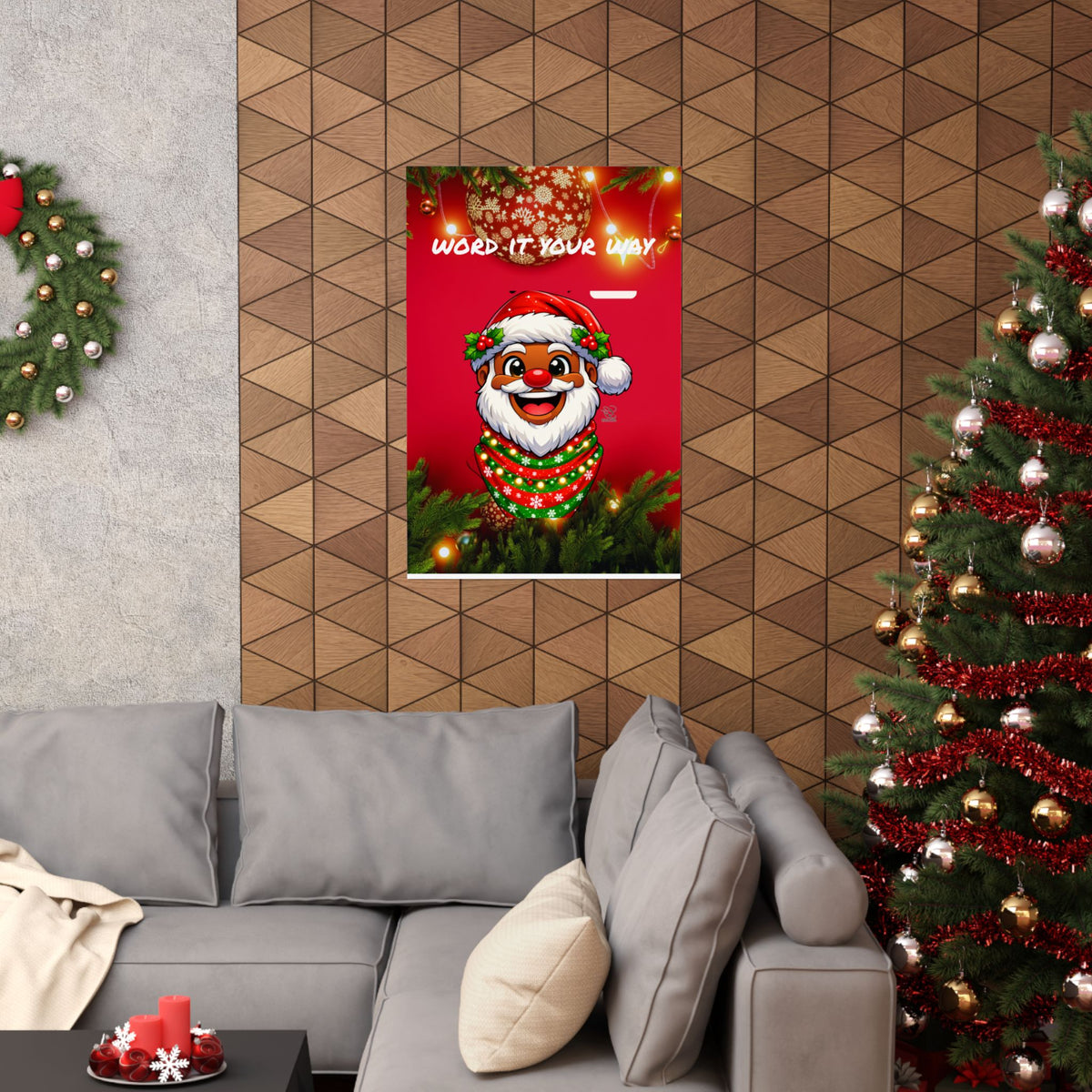 Word It Your Way  Ebony Santa Christmas Matte Vertical Poster by GT Artland