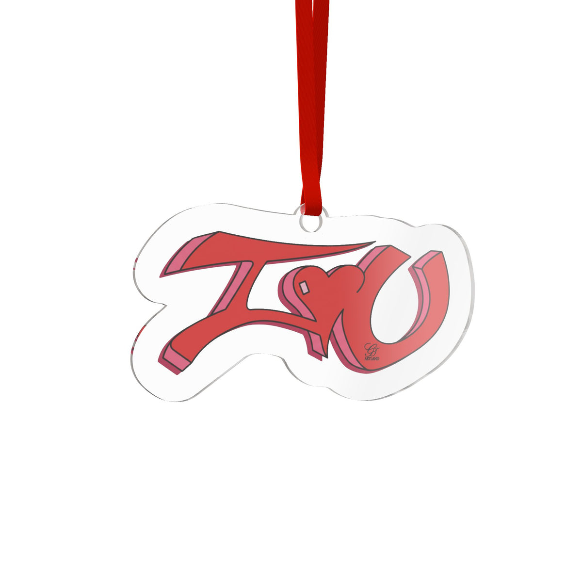 Custom Cut Acrylic Ornament – Red “I Love You” Heart Design by GT Artland