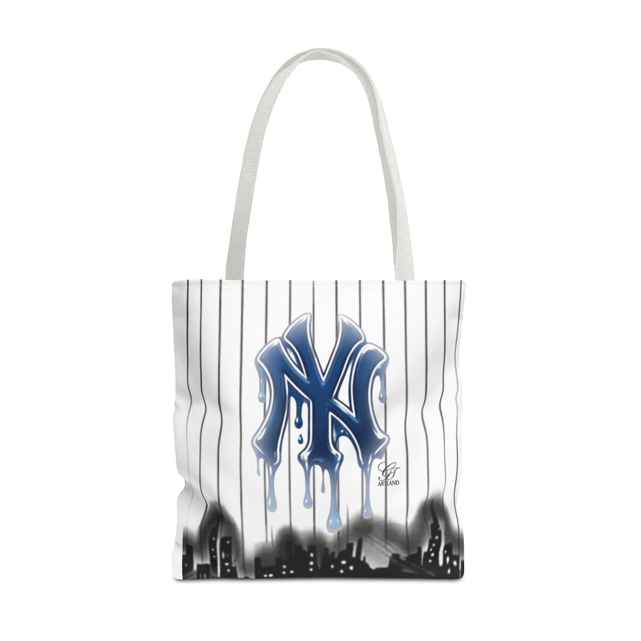 Drip NY Fan Gear Logo Pinstripe Tote Bag — Urban Baseball Cityscape by GT Artland