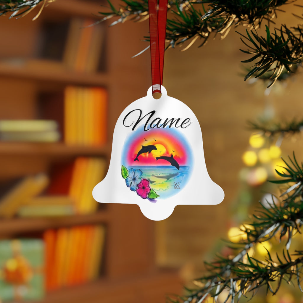 Dolphin Sunset Personalised Ornament Metal ornament | Beach Bell Keepsake by GT Artland