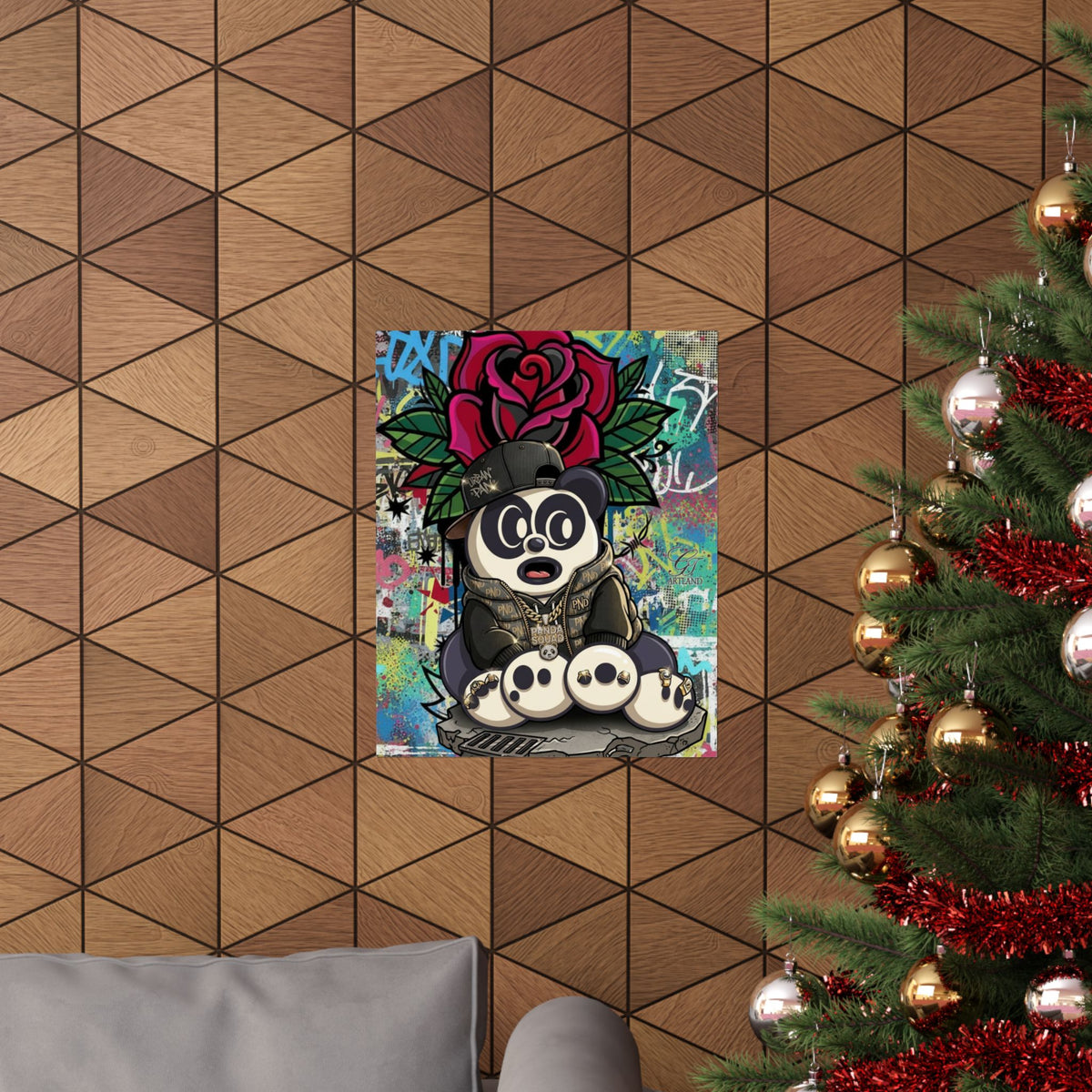 Graffiti Panda with Rose Poster | Matte Vertical Poster