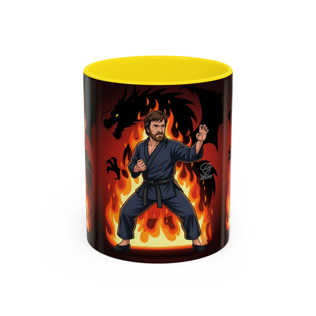 Martial Artist Chuck Norris with Dragon Flames Mug | Accent Coffee Mug 11oz/15oz by GT Artland