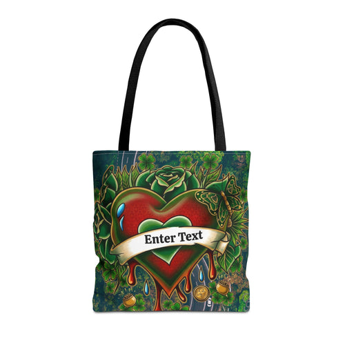 "Lucky Art" Tattoo Heart Urban Shamrock "Custom Text" Nature Splash St. Patrick Theme Designer Tote Bag by GT Artland