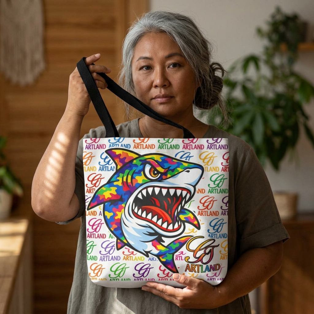 Colorful Shark Print Tote Bag – Vibrant All-Over Graphic Beach & Everyday Shopper