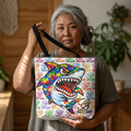 Colorful Shark Print Tote Bag – Vibrant All-Over Graphic Beach & Everyday Shopper