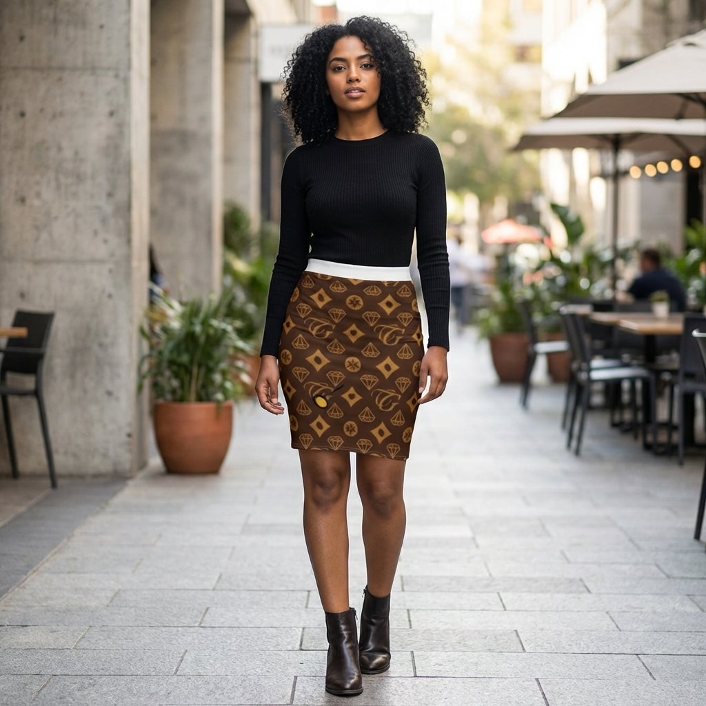 Gold Monogram Diamond Pattern Pencil Skirt