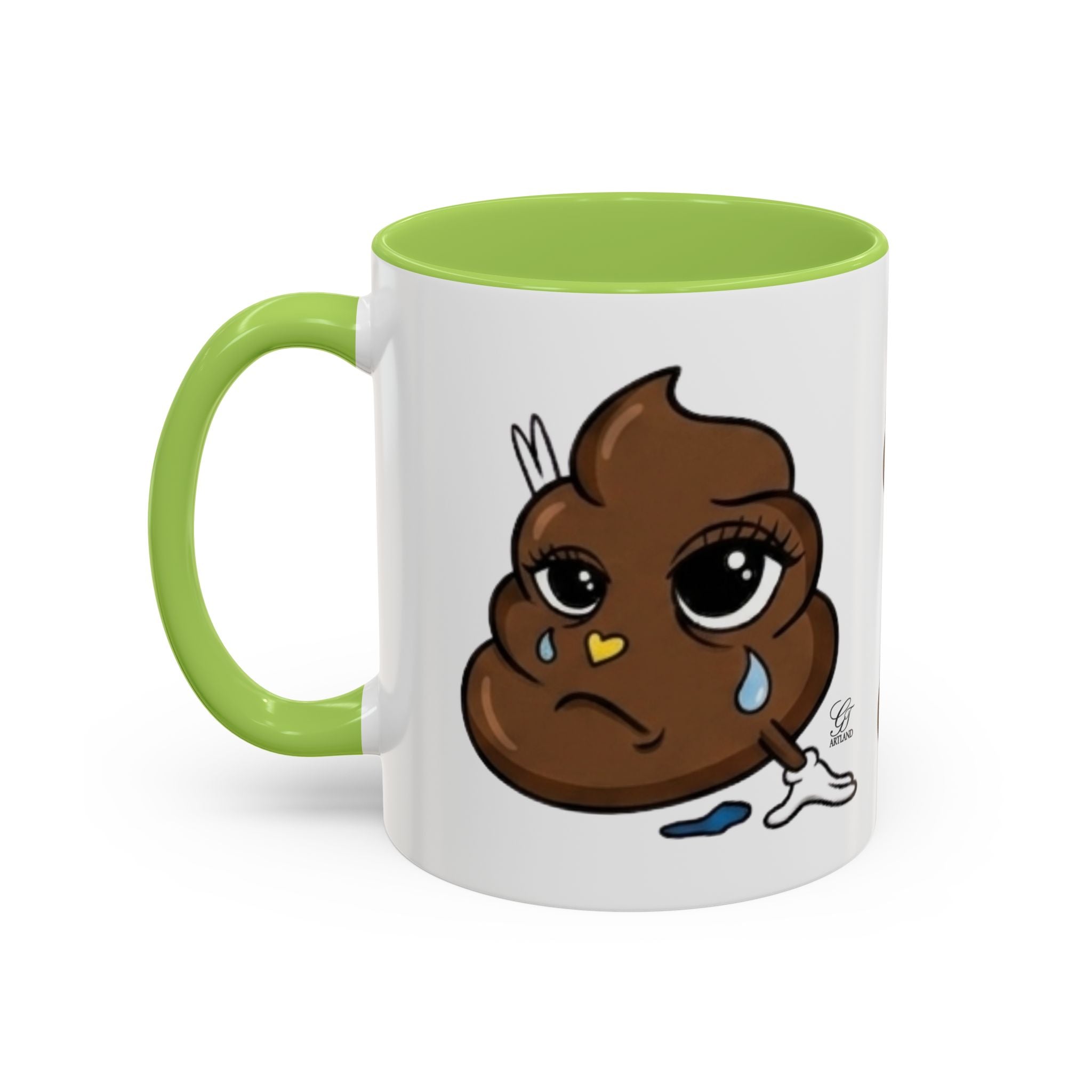 Sad Poop Emoji Coffee Mug — Funny Kawaii Gag Gift Accent Mug by GT Artland