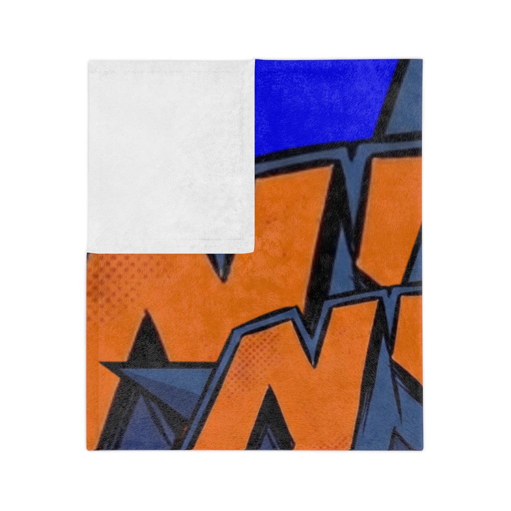 NYC Basketball Drip Velveteen Microfiber Blanket | Orange Blue Hoop Design
