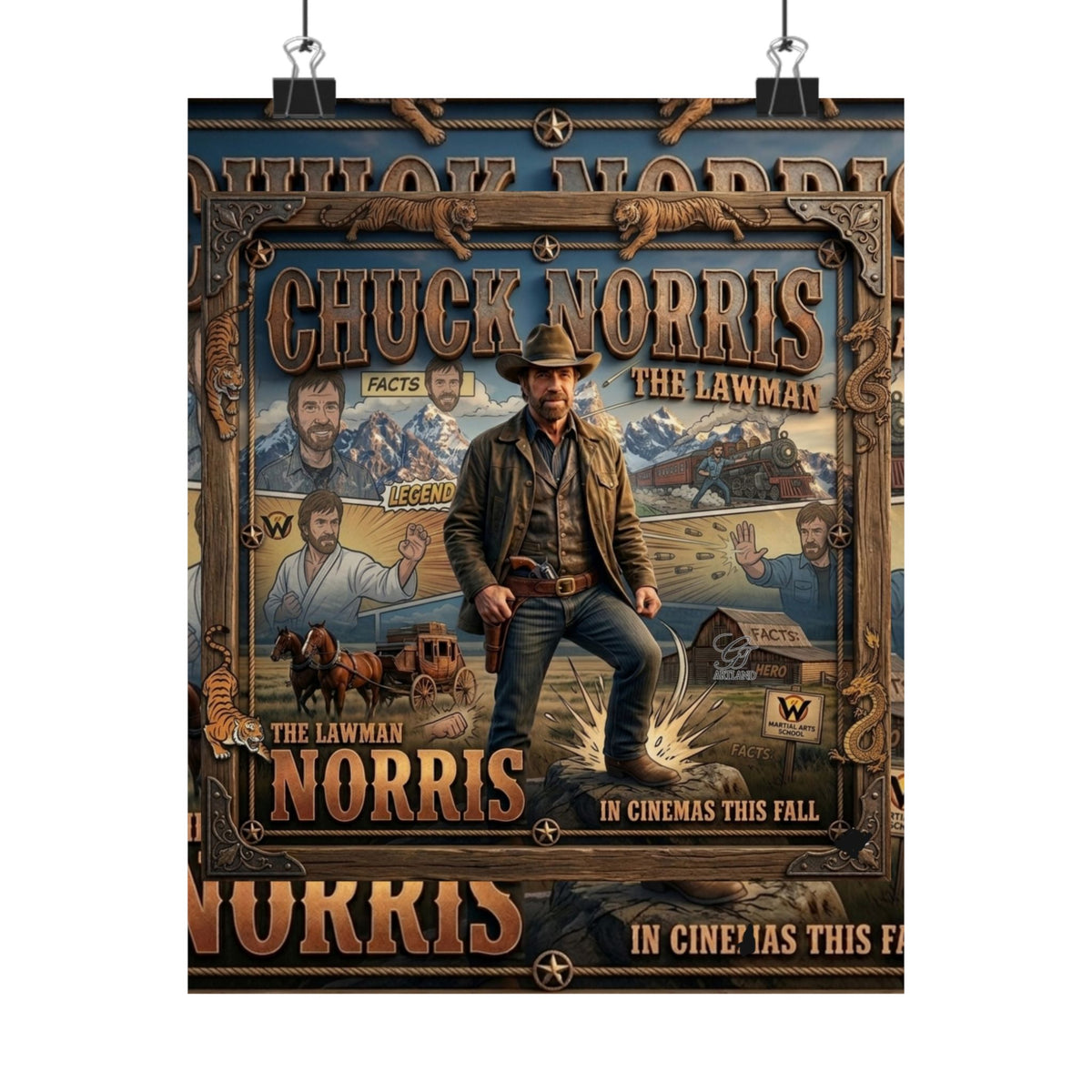 Chuck Norris Movie Poster Matte Vertical Poster | Cowboy Lawman Wall Art by GT Artland