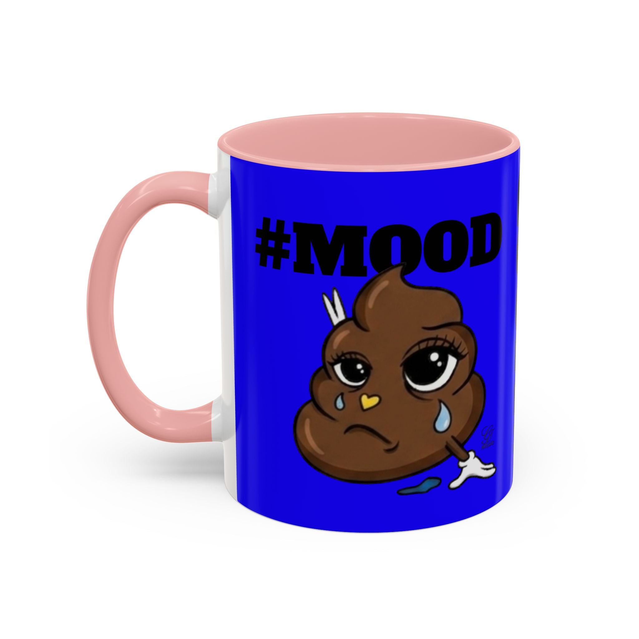 #MOOD Poop Emoji Retro Blue Accent Coffee Mug – Funny Blue 11/15oz Gift by GT Artland