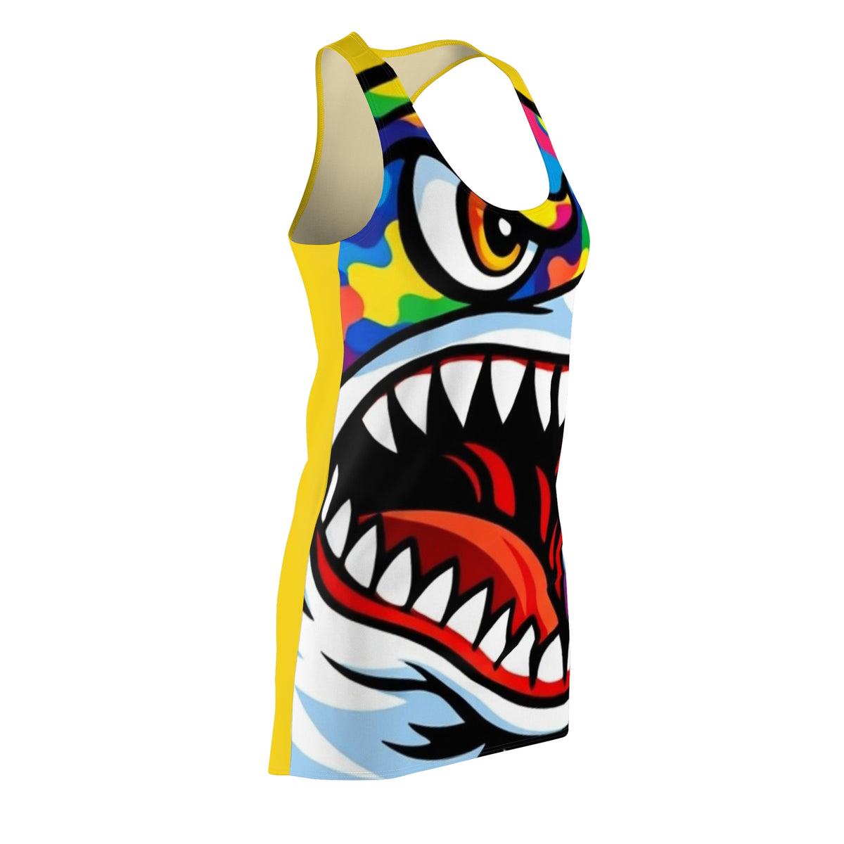Colorful Shark Face Racerback Dress | All-Over Print