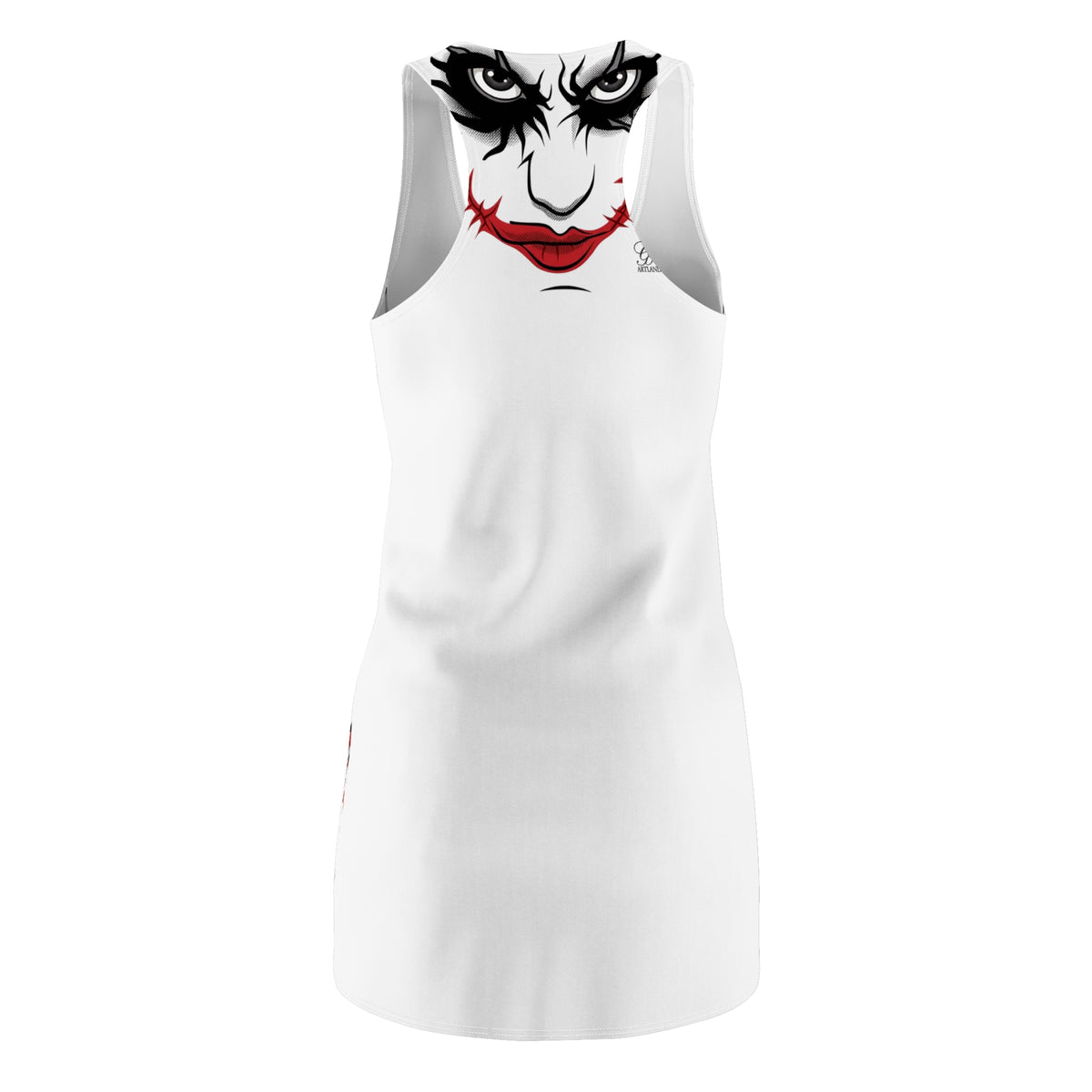Evil Clown Face Black Smudge Red Lipstick Designer Airbrush Racerback Dress by GT Artland