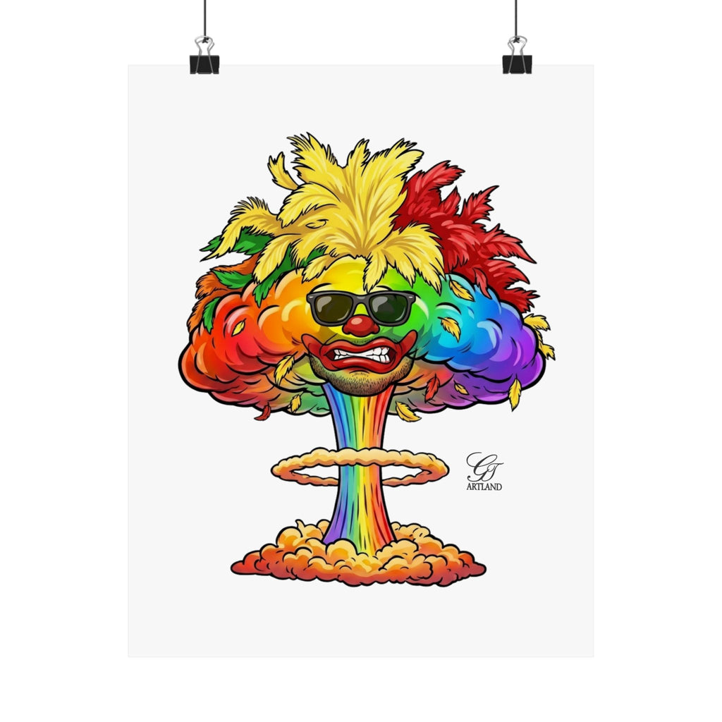 Rainbow Clown Mushroom Cloud Poster | Matte Vertical Art Print by GT Artland