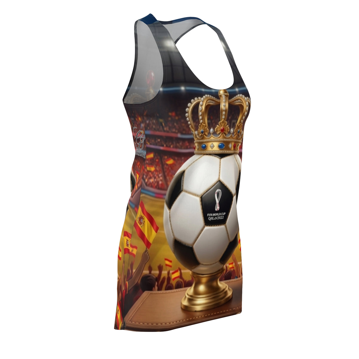 Spainard Soccer Ball Crown Designer Drip Racerback Dress | All Over Print by GT Artland