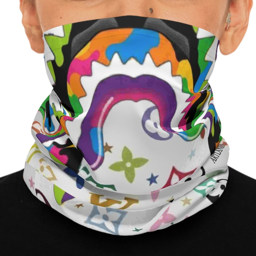Multicolor Monogram Pattern Neck Gaiter | Rainbow Graphic Face Cover by GT Artland