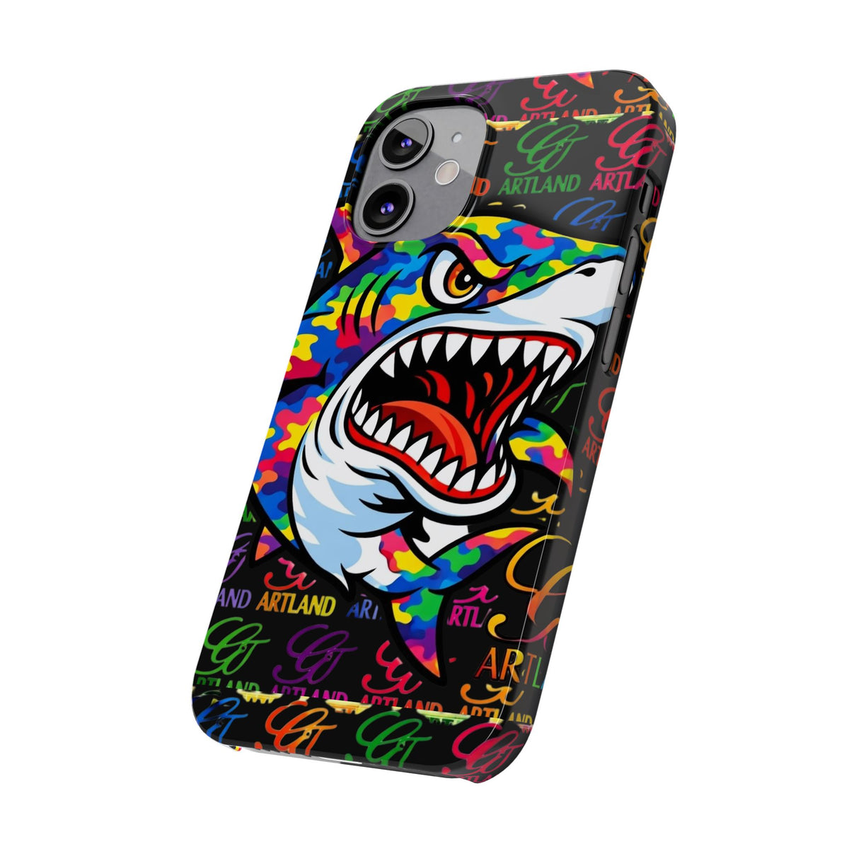 Colorful Shark GT Illustration Slim Phone Case | Neon Graffiti Pattern by GT Artland