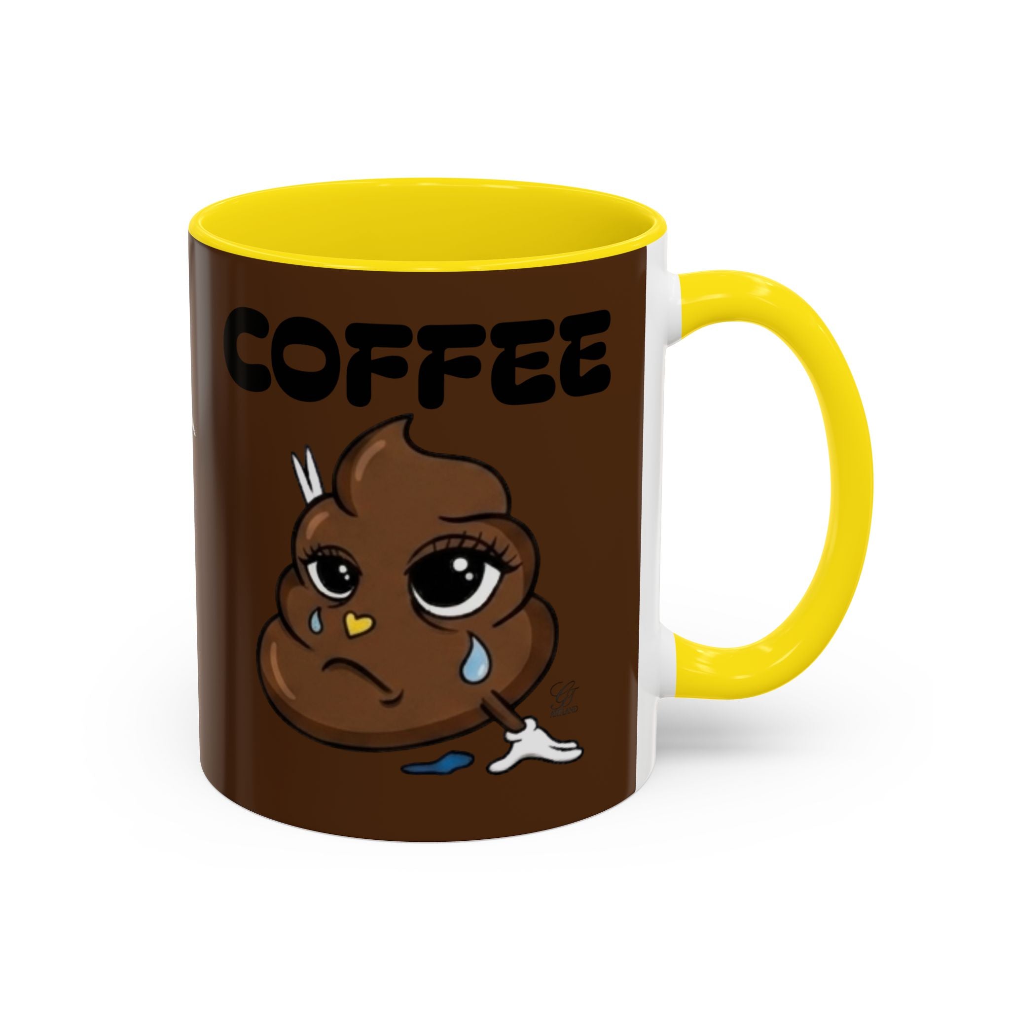 Coffee Mug — Cute Crying Poop Emoji 'COFFEE' Accent Ceramic Mug (11/15 oz) by GT Artland