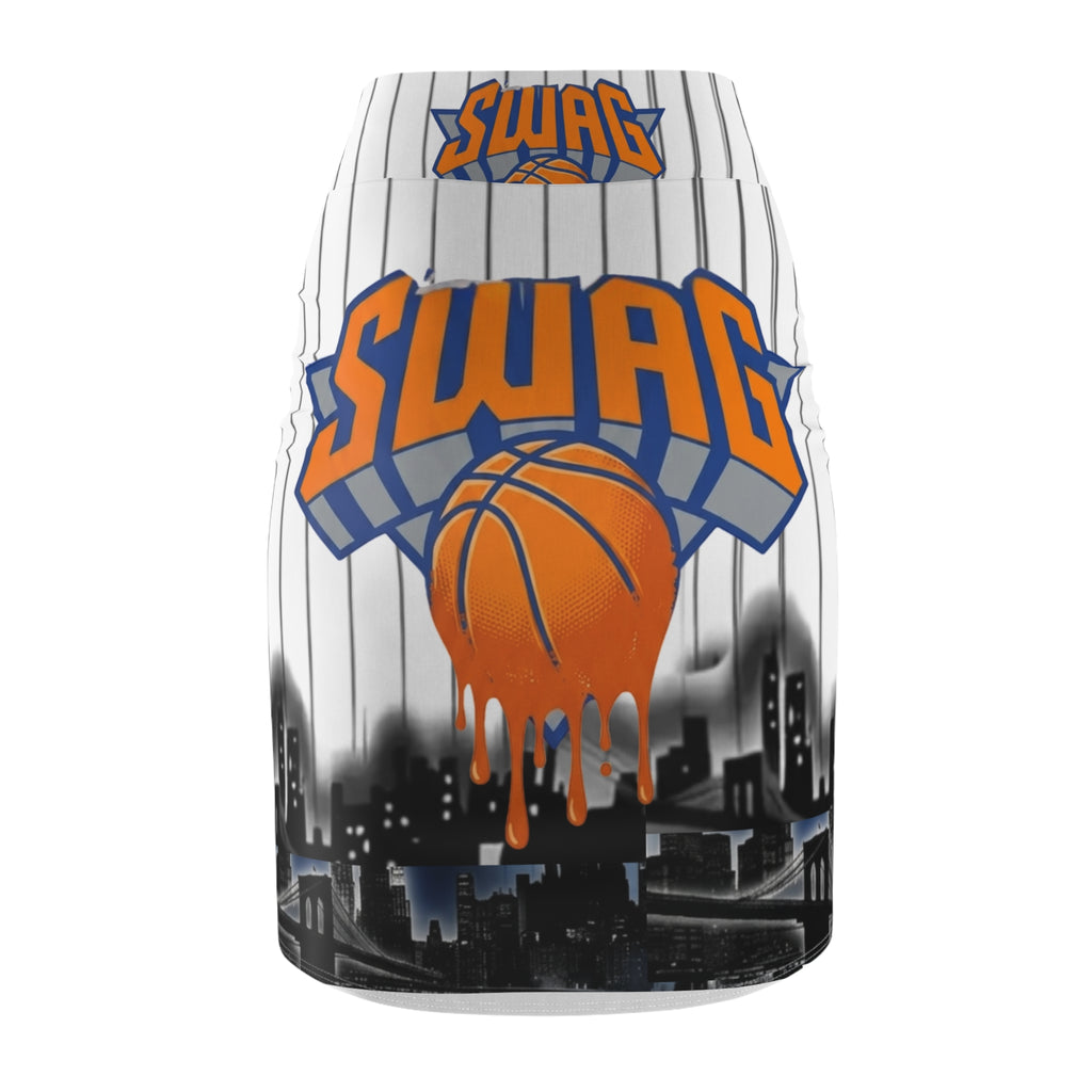 SWAG Dripping Basketball pencil skirt | city skyline, pinstripe sports design