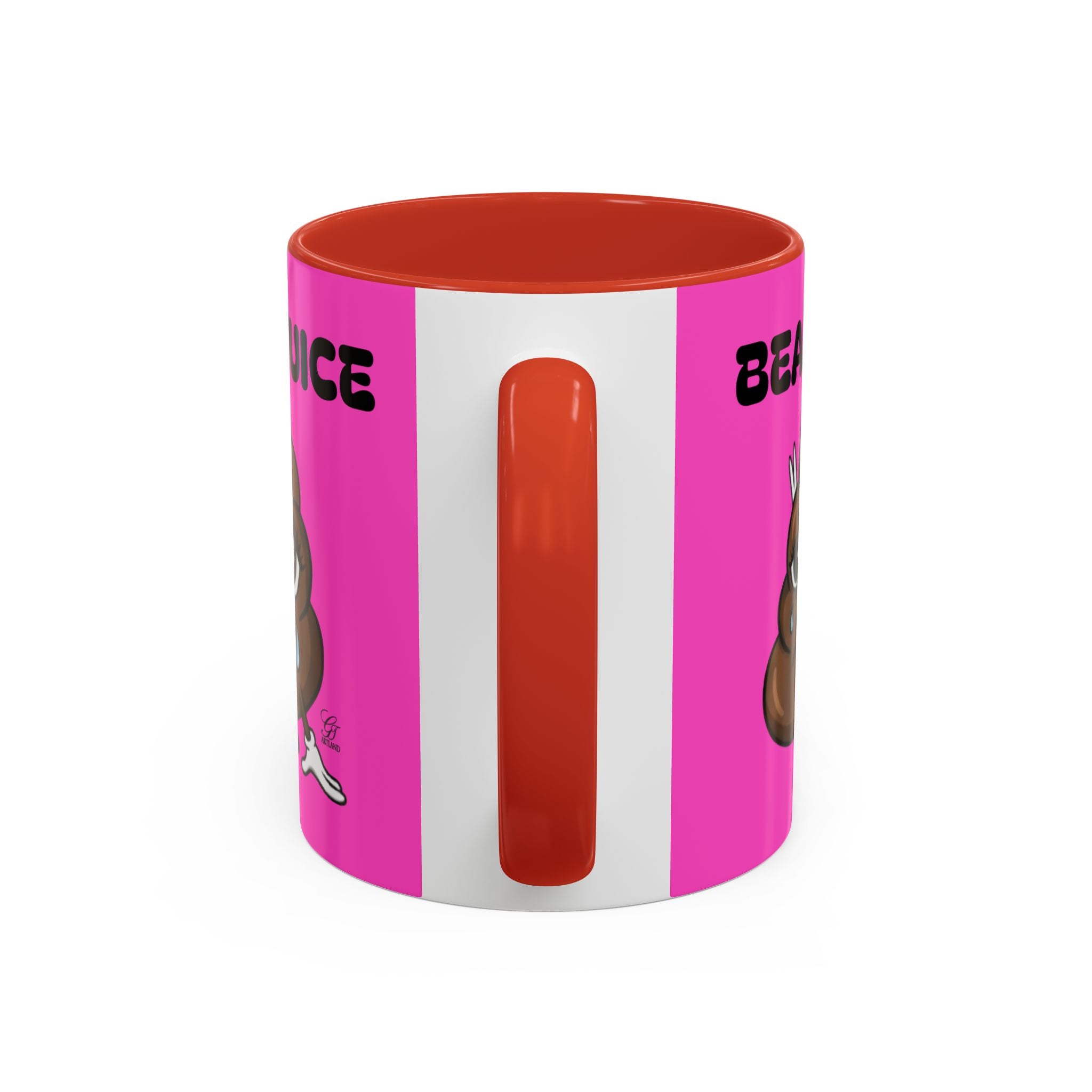 Bean Juice Coffee Mug — Funny Pink Accent Mug with Cute Poop Emoji Design (11/15oz) by GT Artland
