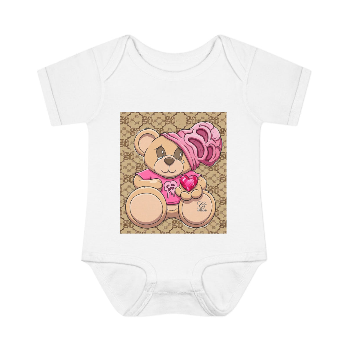 Pink Heart Teddy Bear Infant Bodysuit by GT Artland