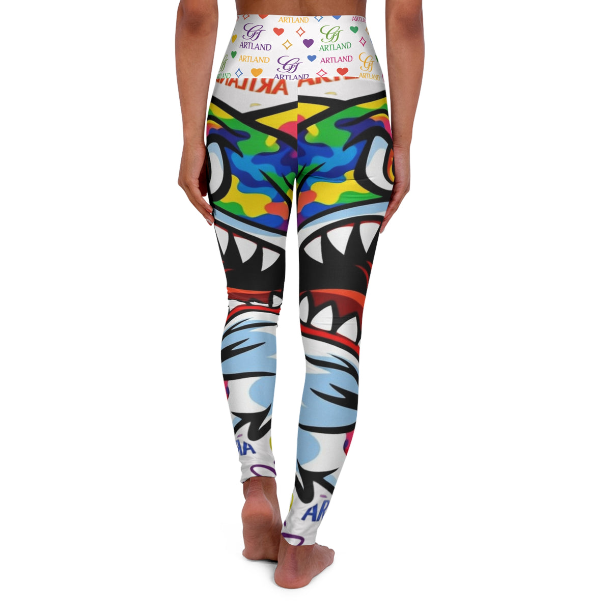 Colorful High Fashion Designer Shark GT Mouth Pattern Leggings | High Waisted Yoga Leggings by GT Artland