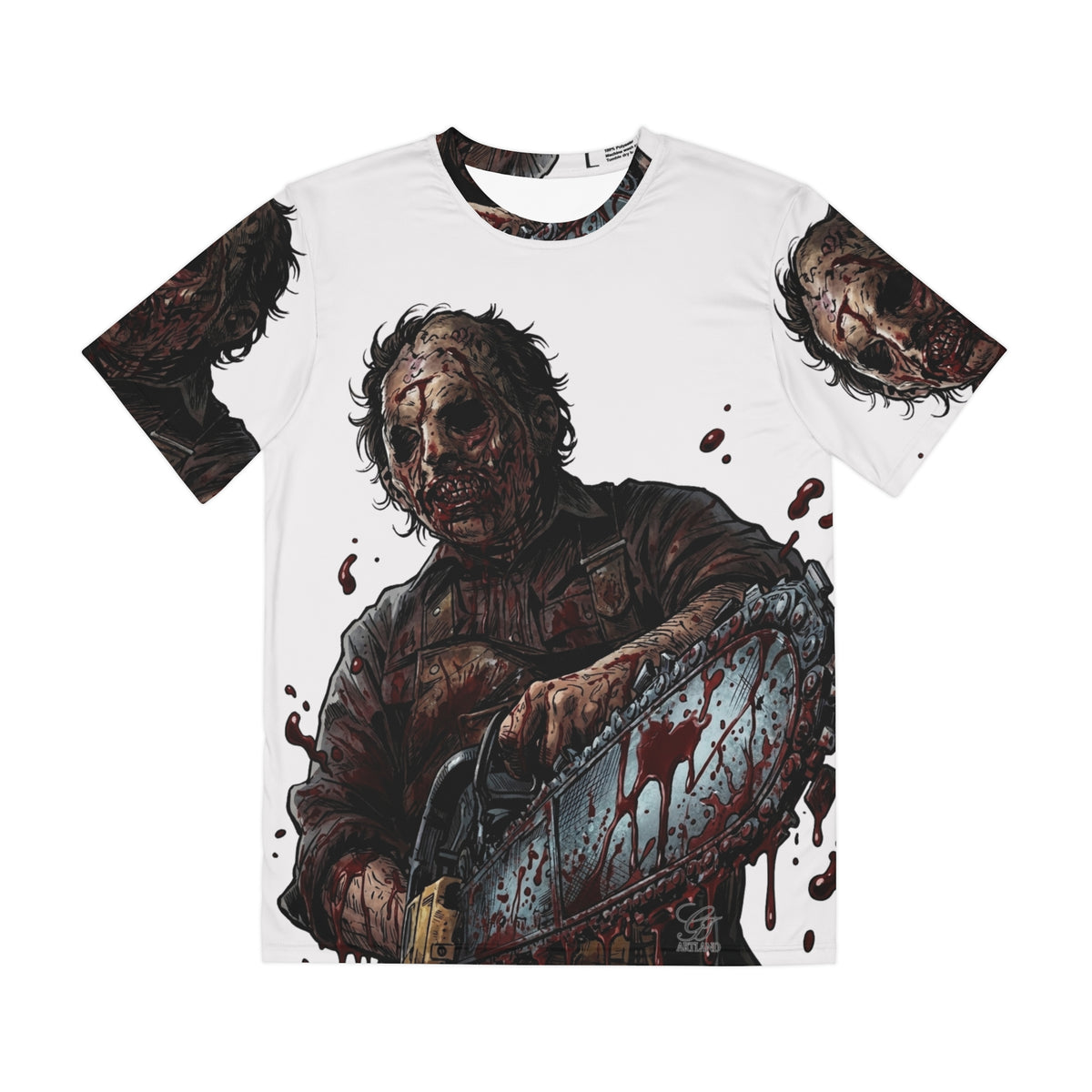 Leatherface Chainsaw Horror Tee | Bloody Slasher All-Over Print by GT Artland