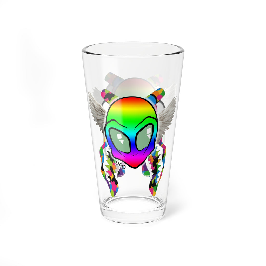 Rainbow Alien with Wings Mixing Glass - UFO Glass